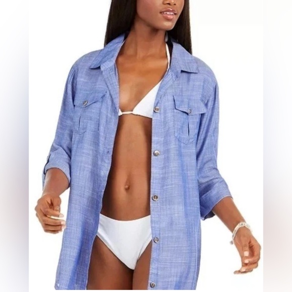 Dotti Other - DOTTI Travel Muse Shirtdress Cover-Up – 100% Cotton – Blue – Size S